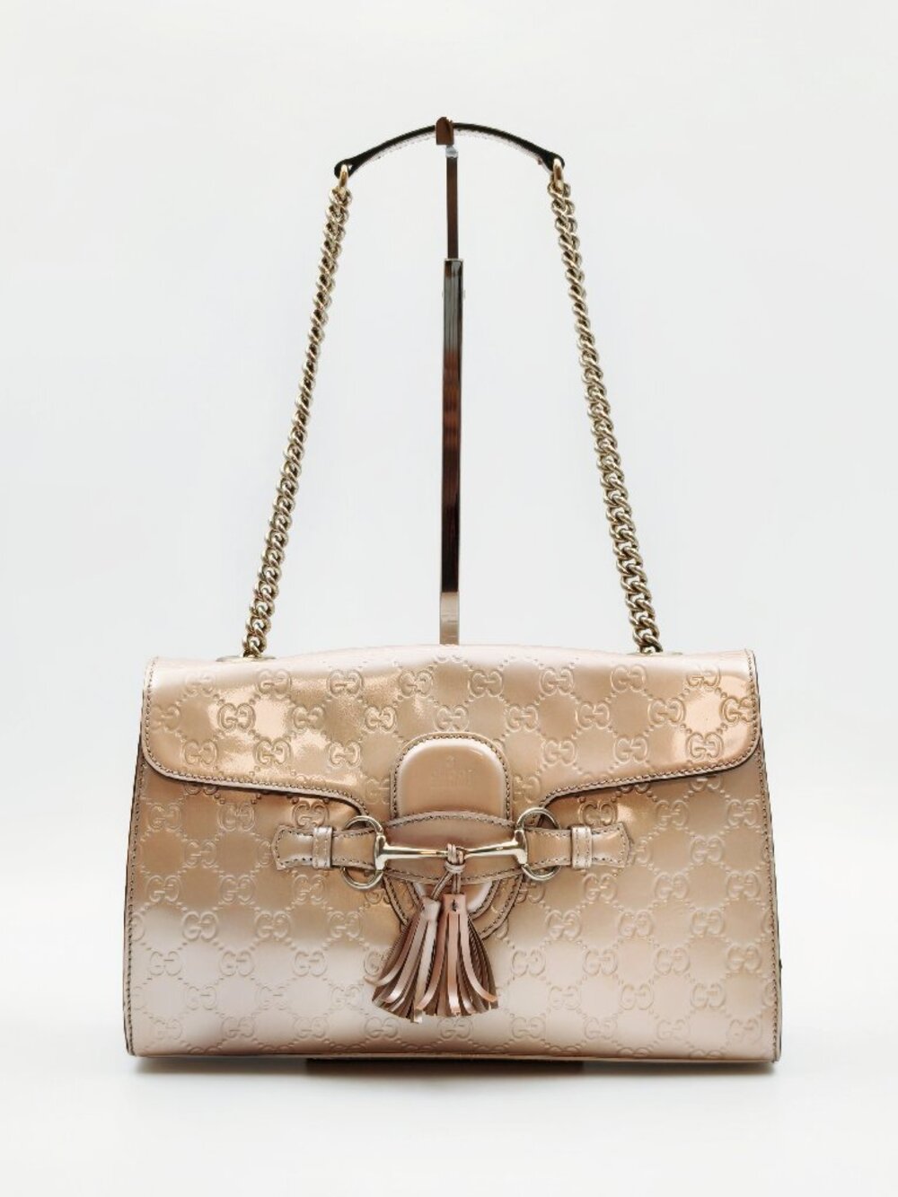 Gucci Emily Microguccissima Patent Leather Chain Shoulder Bag Gold Tassel